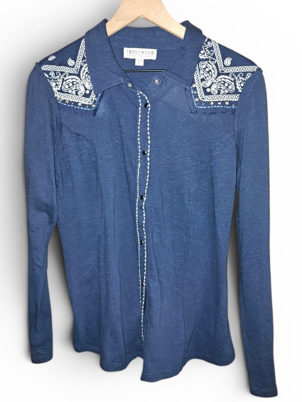 IDYLLWIND Navy Bandana Detail Fitted Western Button Down - Medium